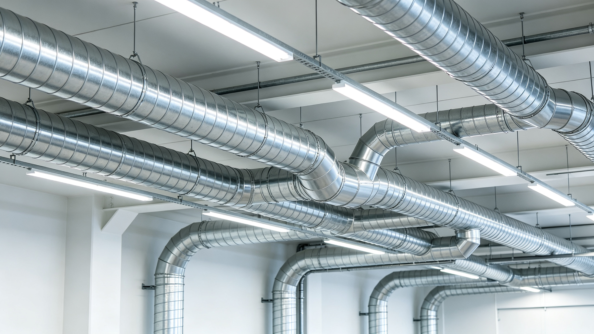 Spiral duct system installed in a modern building
